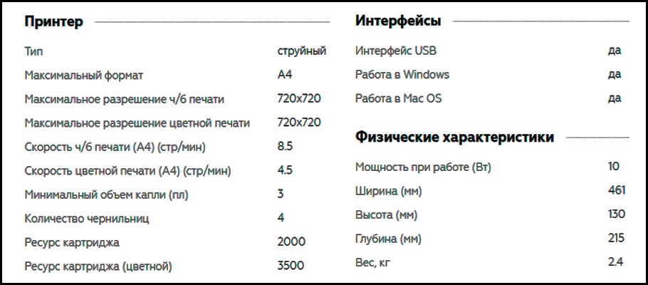 Характеристики струйного принтера Epson L120