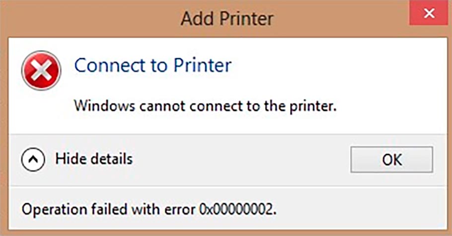 Ошибка 0x00000002 при подключении к сетевому принтеру